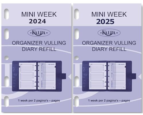 Kalpa 6 Ringbuch Agenda Nachfüllen Personal Organizer Terminplaner Einlage Kalendereinlage, 2025, Mini, 1 Woche auf 2 Seiten