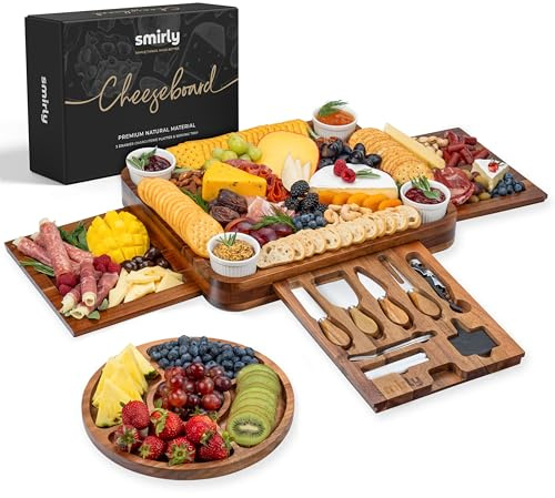 SMIRLY Charcuterie Boards Set - Large Bamboo Cheese Board Set - House Warming Gifts New Home, Wedding Gift for Couple, Bridal Shower Gift, Birthday Gifts for Women