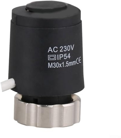 Hasaller Elektrischer Stellantrieb für Fußbodenheizung, 230 V, 2 Kabel, Thermokopf, Gewindeanschluss M30, Hub 3,5 mm, Schub 110 N, IP54 (normalerweise offen)