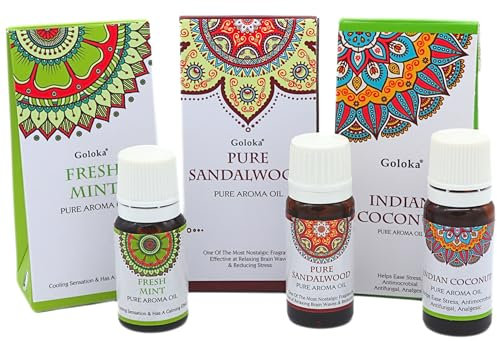 Goloka Duftöl - Naturdüfte für Aromatherapie, Raumduft, Diffusor, Duftlampe (Minze & Sandelholz & Kokosnuss)