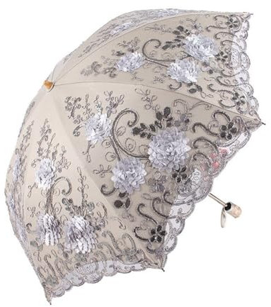 Ladies Embroidered Lace Parasol Umbrella Anti-UV Protection Sun Shade UPF 50+ Lightweight and Portable Folding Umbrella