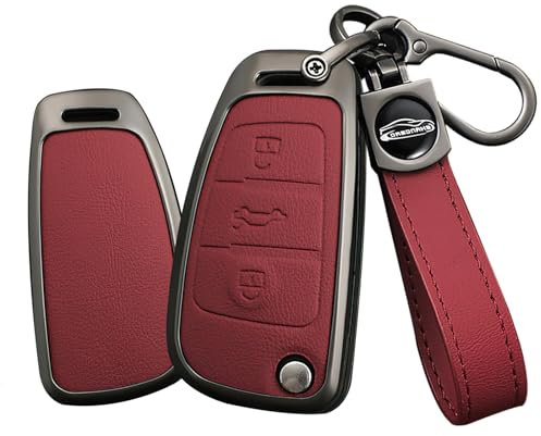 TECART Smart Autoschlüssel Hülle cover Passt für Audi A1 A3 A4 A6 A8 Quattro Q2 Q3 Q7 S3 S6 RS3 RS6 R8 TT TTS Lede Zinklegierung Schutzhülle Schlüsselcover Tragbar Zubehör 3 Taste B Rot