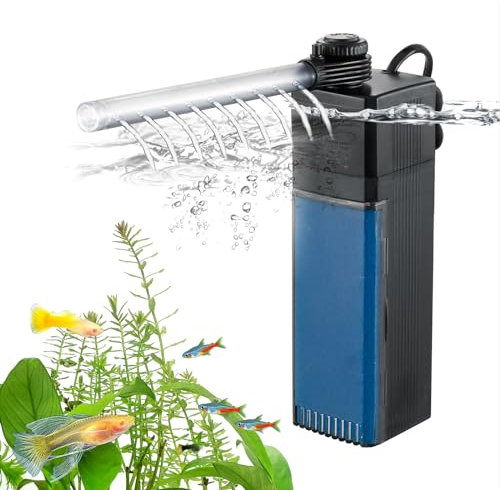 Weipro Internal Fish Tank Filter, Multi Filter Materials, 4W Adjustable Water Flow Submersible Aquarium Filter Pump for 40l ~ 80l Freshwater or 30l ~ 50l Saltwater Fish Tank, TE-200(250L/H)