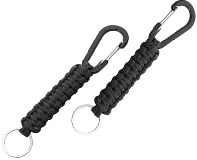 CGEAMDY 2 Stück Paracord Schlüsselanhänger, Paracord Schlüsselanhänger Karabiner, Schlüsselband mit Karabiner Geflochtenes Lanyard, für Auto Camping(Schwarz)