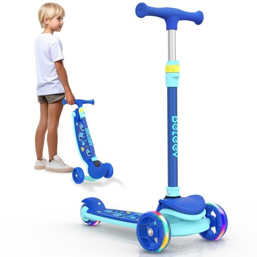 BELEEV A8 Scooter Roller Kinder 6 Jahre, Faltbarer Premium Dreiradscooter mit LED Leuchträdern, 4 Höhenverstellbarer, Extra-breite & Rutschfeste Plattform, 3 Räder Roller für Mädchen Jungen 3-12 Jahre