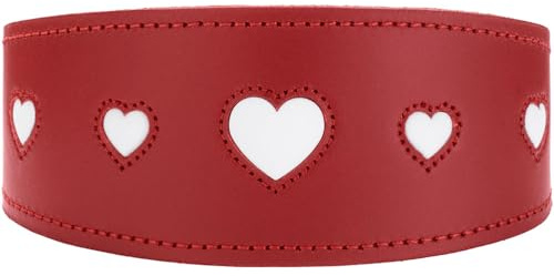 HUNTER Windhundhalsband Love, Farbe: rot/schwarz, weiches, Robustes Rindsleder, einzeln eingenähte Herzen, breitere Form, gepolstert, hoher, Made in Germany, Größe 47