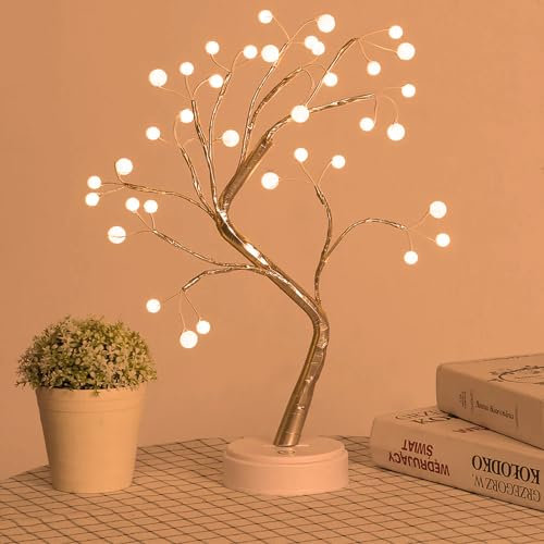 Songlypian Árbol de Luces, Arbol LED Decorativo con 36 perlas LED, Funciona con Batería/USB, Luz del árbol de Los Bonsais, Lámpara Árbol Iluminada para Fiesta, Navidad, Año Nuevo, Pascua Decorativo