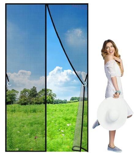 Moustiquaire Porte Magnetique, 260x305cm Fermeture Automatique Moustiquaire Enroulable Animaux AcceptéS Portes De Balcon Portes Coulissantes Noir Personnalisable