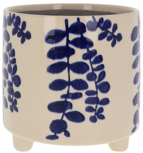 Shudehill Giftware Cobalt Leaf Floral Garden Design Planter Pot - Blue With Neutral Background (Creeper)