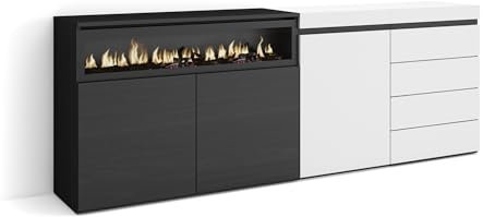 Skraut Home | Buffet, Bahut | Meuble de Rangement | 207x75x35 cm | Chambre à Coucher, pièce | Cheminée électrique | Commode, Buffet | Style Moderne | Blanc