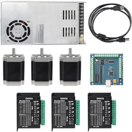 RATTMMOTOR CNC-Controller-Set, 3-Achsen-CNC-Kit mit Nema23-Schrittmotor, 57 x 76 mm, 3 A, 1,8 Nm, TB6600-Treiber 4 A, USB Mach3 CNC-Bewegungssteuerungskarte, blaues Breakout-Board, 24 V Netzteil