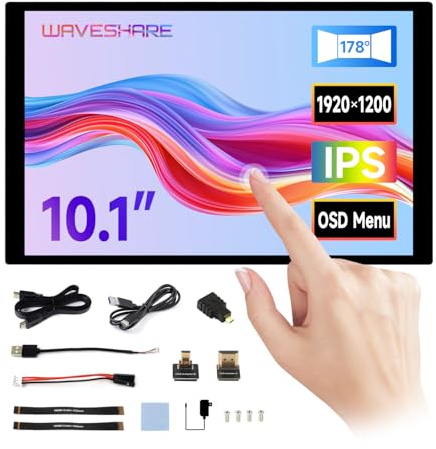 Waveshare 10.1inch High Resolution Capacitive Touch Display Compatible with Raspberry Pi 5/4B/3B/Zero/Zero W/Zero 2W/Pico/Pico, Supports Windows and Jetson Nano, 1920×1200 10-Point Touch IPS Display