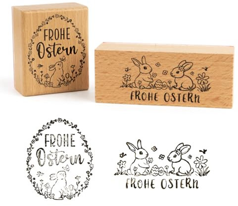 BOOMTOP 2Pcs Stempel Frohe Ostern Holz Motivstempel Holzstempel Ostern Hasen Osterei Stempelset Rechteckig Osterhasen Stempelmotive Osterstempel für Kartenherstellung Scrapbooking Bullet Journal