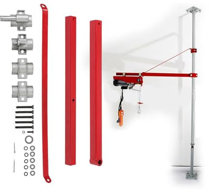 Heavy Duty Electric Hoist Support Arm, 600kg Load Capacity, Steel Telescopic Scaffold Mount Bracket, 75-110cm Adjustable Length, 180° Horizontal Rotation