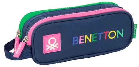 Safta BENETTON DAMERO – Double Child's Pencil Case, Children's Pencil Case, Ideal for School Age Children, Comfortable and Versatile, Quality and Resistance, 21 x 6 x 8 cm, navy, M, Casual