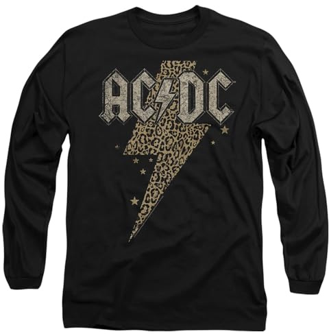 ACDC Leopard Bolt Mens Long Sleeve T Shirt, Black, Large