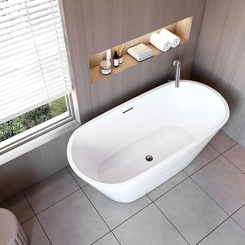 Aica Sanitär Badewanne Acryl Set mit Siphon für 2 Personen,150x70x58cm für Badezimmer,Weiß