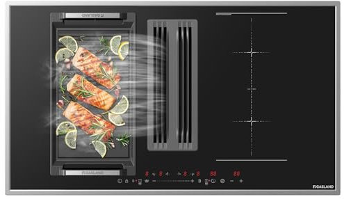 GASLAND IH904BFRB 90 cm Autarkes Induktionskochfeld mit Integriertem Dunstabzug, 4 Zonen Einbau Induktionskochfelder mit Edelstahlrahmen, PowerBoost schnelleres Kochen, 7400W (Ohne Grillplatte)
