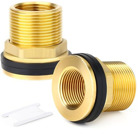 GASHER 2 Pezzi latón 1hembra 1-1/4macho BSP Bulkhead Adaptador Conector de Tanque con anillo de goma