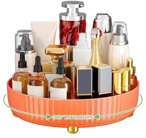 Bekeify Make Up Organizer per Cosmetici Organizer Trucchi Porta Cosmetici Multifunzionale con Rotazione a 360° Profumi Portatrucchi Organizzatore per Toeletta, Bagno e Camera da Letto, Arancione