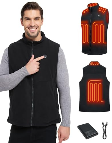 WUEAOA Heated Gilet for Men, Heated Body Warmer Mens, Heated Vest Men, Heated Fleece Vest With 10000mah Battery Pack, Electric Gilet With Enlarged Heating Area, for Outdoor Work, Hiking Fishing,Winter