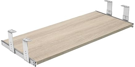 FIX&EASY Support coulissant Up&Down XL p. clavier ordinateur et souris avec tablette tiroir 600X300mm chêne sonoma décor, rails réglable en hauteur galvanisé glissières 300mm avec verrouillage pour pc