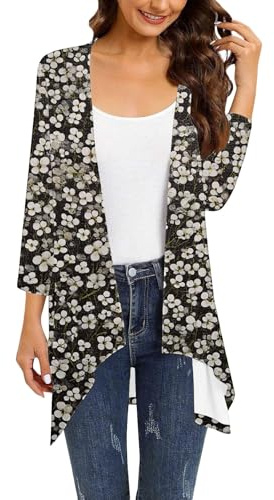 Uwdiohq Cardigan Femme Chic Et Elegant 3/4 Imprimé Grande Taille Pour Long Gilet Court Ete Leger Été Vert Noir Laine Hiver Chaud Cache Coeur Manche Sans Manches Pull
