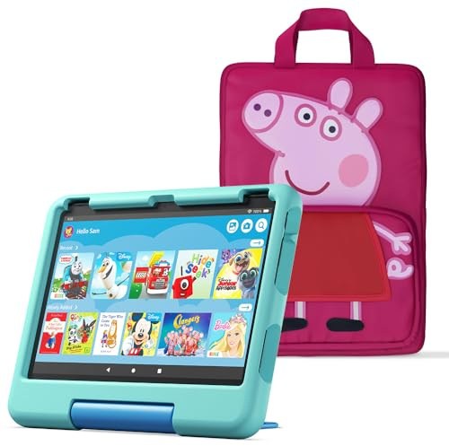 Amazon Fire HD 10 Kids tablet (newest gen) ages 3–7 | 10.1 screen, parental controls, 2-year worry-free guarantee, 32 GB + Peppa Pig Carrying Case for Amazon Kids Tablets