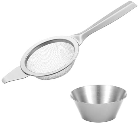 DOPENSPI Passoire à matcha avec tasse en acier inoxydable, 6 cm, mini passoire ménagère à mailles fines, passoire de cuisine avec poignée renforcée pour filtrer le café, égoutter (argent)