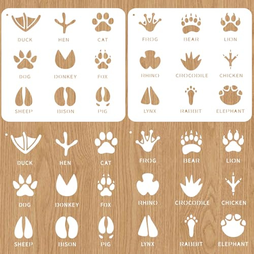 INFUNLY 2 Stück Tierfußabdruck Schablone 30x30 cm Groß Wiederverwendbare Pfotenabdruck Malvorlage DIY Tierfährten Malen Vorlage für Wand Holz Leinwand Möbel Terrasse Heimdekoration