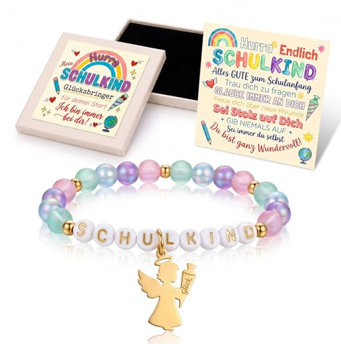 JIANGWON Einschulung Geschenk - Süßes Schutzengel Armband als Schultüte Mädchen Füllung, Glücksbringer Schulanfang - Endlich Schulkind 2026