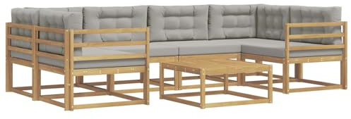 vidaXL Outdoor-Sofagarnitur mit Kissen 5 pcs Weiß und Hellgrau, Moderner Gartensofa, Outdoor-Sitzgruppe für Patio-Relax, Lounge-Set aus Akazie, ideal für Pool und Garten