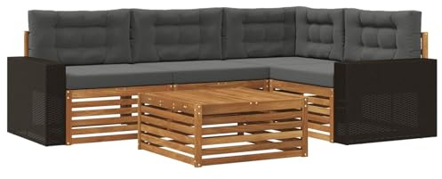 vidaXL Outdoor-Sofagarnitur 5 pcs Natur und Anthrazit 79 x 79 x 37 cm, Patio Loungeset, modernes Sofa für draußen, wetterbeständiger Gartenspaß, Bequeme Terrassenmöbel