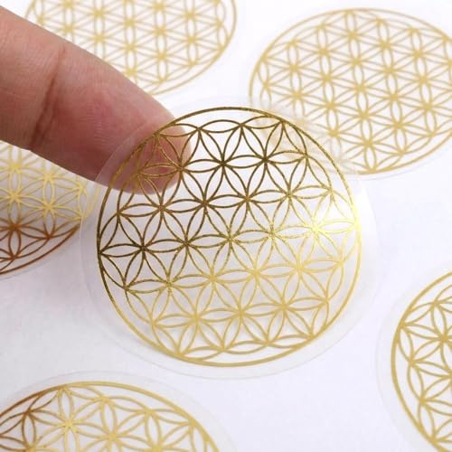 zinhsq 120 Stück Blume des Lebens Aufkleber Transparent Lebensblume Etiketten Yoga Energie Sticker mit Glänzender Metallfolie Spirituell Symbole Selbstklebende für Deko Geschenk(Gold,5 cm)