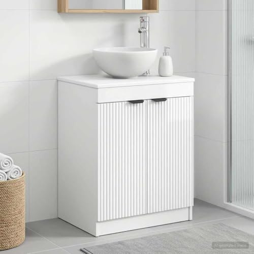 Tonture Armoire de salle de bain blanc brillant avec matériau en bois 54 x 41 x 70 cm, armoire de rangement avec étagère et porte, meuble de lavabo pour salle de bain, étagère et lavabo