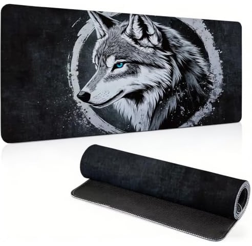Tappetino Mouse 1000x500x3mm Tappetino Mouse Gaming nero Mousepad 0c0-325 | Sottomano Scrivania Stampato Impermeabile, Base Antiscivolo, Tracciamento Precisione per Computer e Ufficio, lupi (3)
