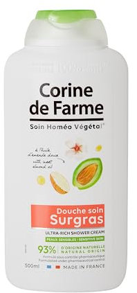 Corine de Farme, Douche Soin Surgras à l'Huile d'Amande Douce, Gel Lavant pour le Corps Enrichi en Huile d'Amande Douce, Nourrit et Apaise les Peaux Sèches et Mixtes, Flacon Recyclable - 500ml