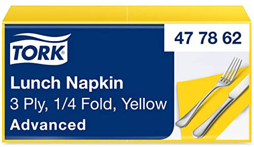 Tork 477862 Soft Lunchservietten Gelb / 3lagige, saugfähige Papierservietten in Gelb / Vielfältig verwendbar / Advanced Qualität / 10 x 150 (1500) Servietten / 32,6 x 33 cm (B x L) / 1/4-Falz