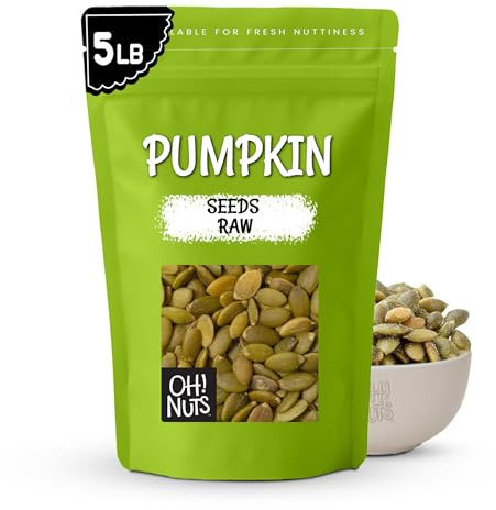 Oh! Nuts Pepitas Raw Unsalted Pumpkin Seeds | All-Natural Protein Power | Fresh, Healthy Keto Snacks | Resealable 5-Pound Bulk Bag | Unshelled Pepitas - Vegan & Gluten-Free Snacking