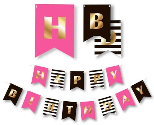 Premium Happy Birthday Banner Party Decorations | Alles Gute zum Geburtstag Banner Frauen und Mädchen | Hot Pink Gold Black White | Chic Kate Spade Inspired | for Girls, Women
