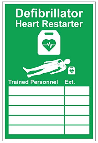 AED/Defibrillator Heart Restarter Trained Personnel Sign, Rigid, 20x30cm