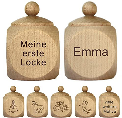 Lockendose mit Gravur - personalisiert mit Namen - Holzdose „Meine erste Locke“ als Geschenk für Mädchen und Jungen