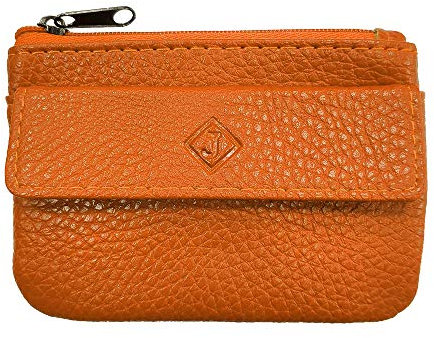 Porte Monnaie Cuir Homme/Femme pour Billets, Carte, Monnaie et clé, 2 Fermetures, Compact, en Plusieurs Couleur (Orange)-LOLUNA®