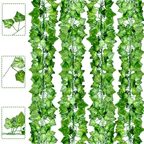 Boic Enredadera Artificial Exterior, 12 Piezas Plantas Hiedra Artificiales Guirnalda Reutilizable Decorativas Artificiales para Cocina, Patio, Columpio, Boda, Oficina, Fiesta, Navidad
