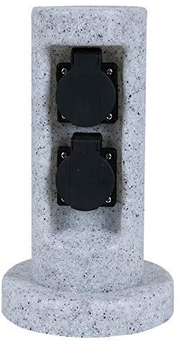 Colonna elettrica a 2 prese, rotonda, effetto pietra, 27 cm, altezza presa da giardino, presa multipla