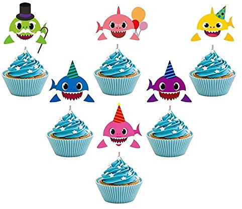 18 Pieces Shark Cupcake Toppers Cake Decorations for Family Baby Shower Birthday Party Decorations