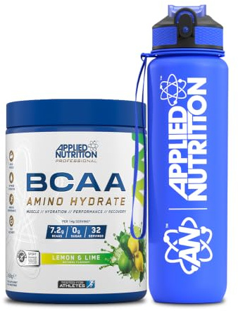 Applied Nutrition Bundle: BCAA Powder 450g + Lifestyle Water Bottle 1000ml | Branched Chain Amino Acids BCAAs Supplement, Intra Workout & Recovery (450g - 32 Servings) (Lemon & Lime)