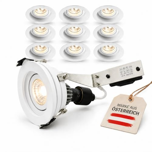 Lampenlux LED Einbaustrahler Downlight Spot GU10 rund ultra flach dimmbar schwenkbar tief versenkt Warmweiß 3000K IP20 230V (Weiß/Weiß, 10er Set) inkl. austauschbarem Leuchtmittel