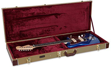 Crossrock Custodia rigida in legno per chitarra Jazzmaster/Jaguar | Finitura vinile Tweed, interno imbottito di lusso, serrature dorate – Serie Classica Vintage