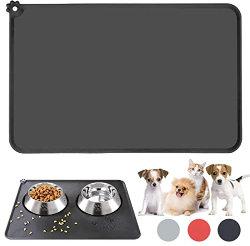 Jiuhao Dog Cat Food Bowl Mat, Silicone Pet Feeding Mat Wipe Clean, Non Slip, Prevent Food Spills - 19inx12in